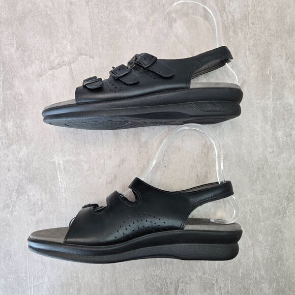 Sas Comfort Dad Sandals 6 Black Leather Retro Strappy Buckle Walking Open Toe - Picture 7 of 10